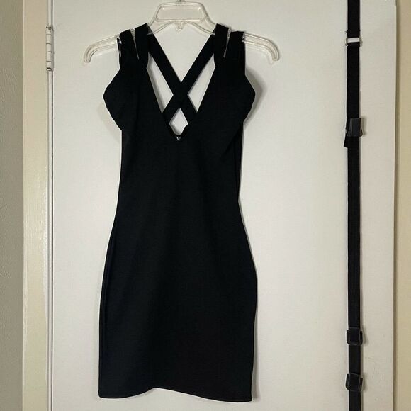NEW Missguided strappy black bodycon mini dress size US 2 XS - Picture 1 of 4